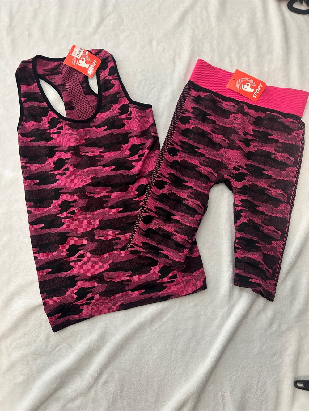Sporto Girls Hot Pink and Black Camo Tank Top with Capri Leggings
